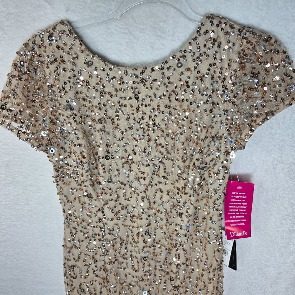 NWT Adrianna Papell Full Sequin Metallic Cap Sleeve Mini Dress In Gold Size 4 - Picture 3 of 8